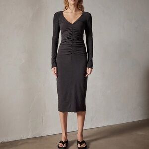 NWT James Perse Black Ruched Midi Dress